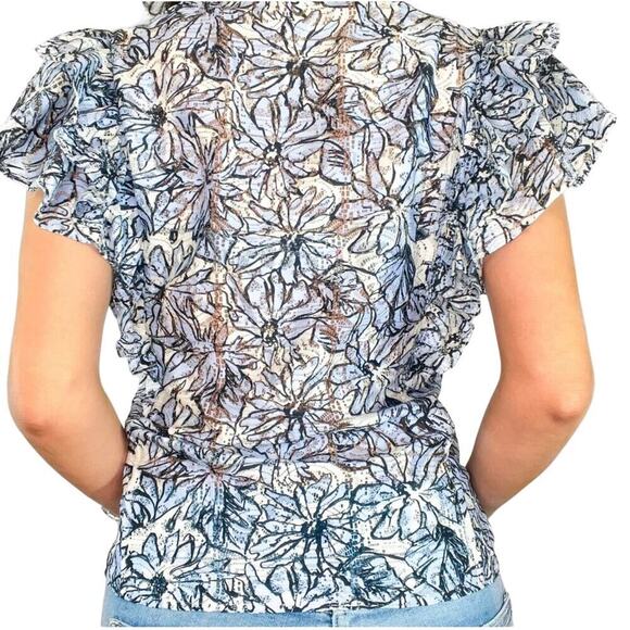 Anthropologie Floral Blouse Blue Lace Size S - Picture 3 of 3